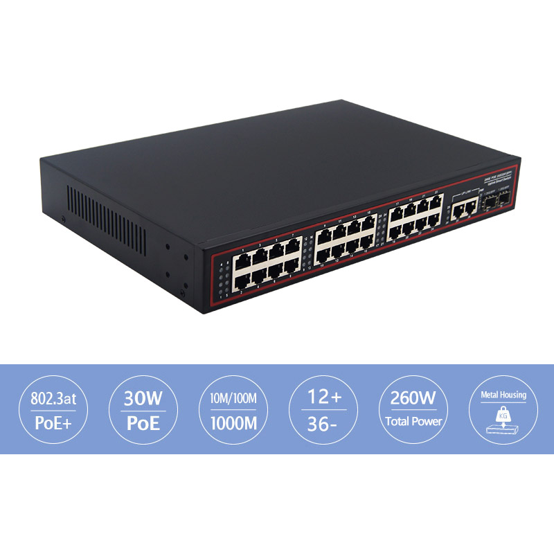 Desktop Type 24+2 +2 port Gigabit POE Switch with 2 port 10/100/1000Mbps Uplink 2*SFP