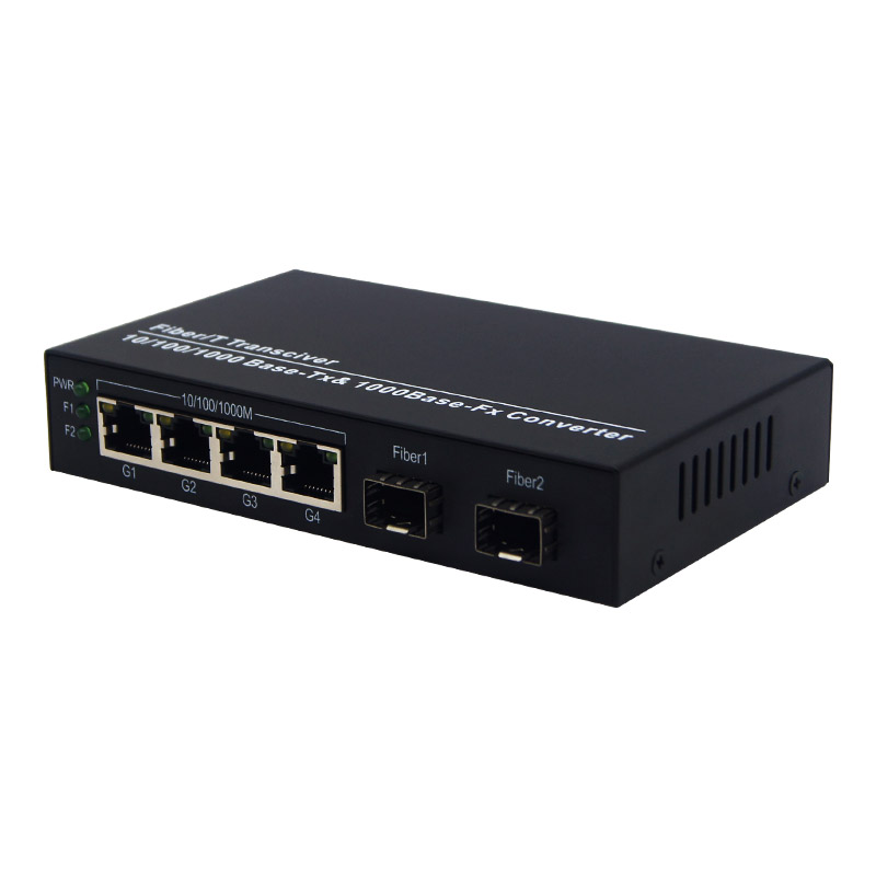 2 SFP 4 RJ45 Gigabit  Fiber Media Converter