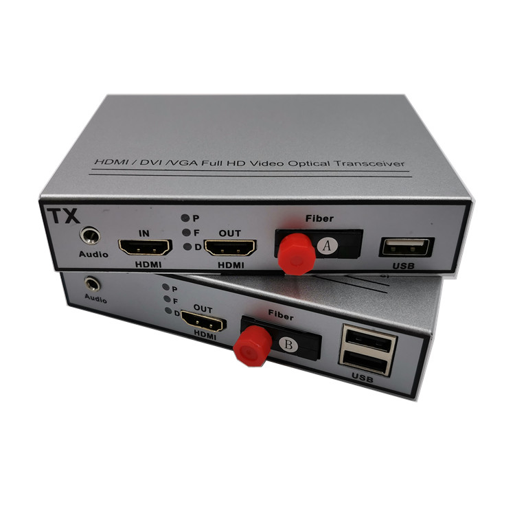 With USB KVM Loop Fiber to HDMI Converte