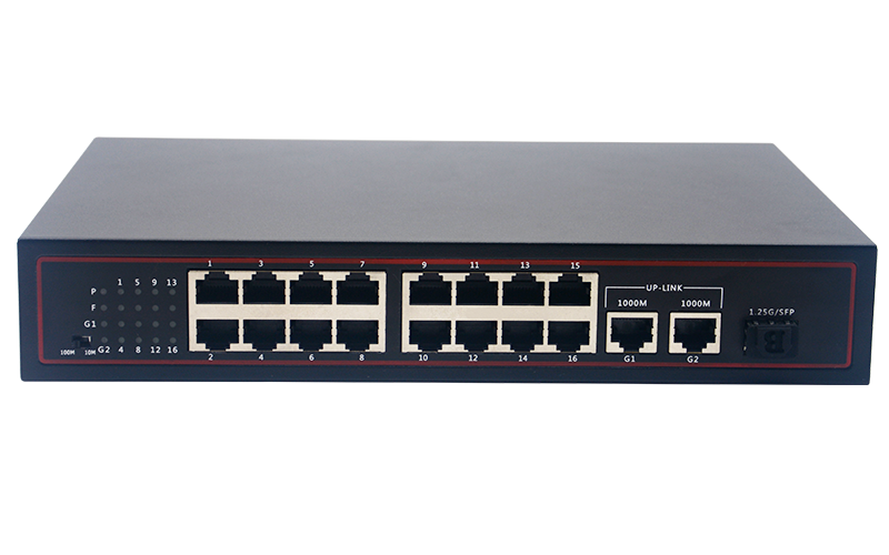 Desktop Type 16+2+1 port 100Mbps POE Switch with 2 port 10/100/1000Mbps Uplink 1 SFP